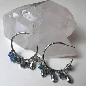 Blue Silver Crystal Hoop Earrings